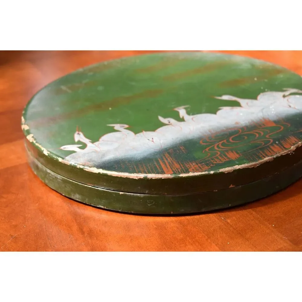 Antique Nippon 13 Piece Hand Painted Porcelain Sweetmeat Set Green Lacquer Box